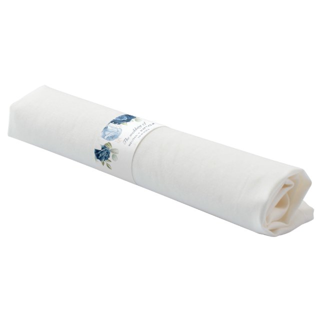 Elegant Dusty Blue Floral Wedding Napkin Bands (Angled)