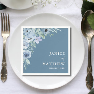 Elegant Dusty Blue Floral Wedding Napkins