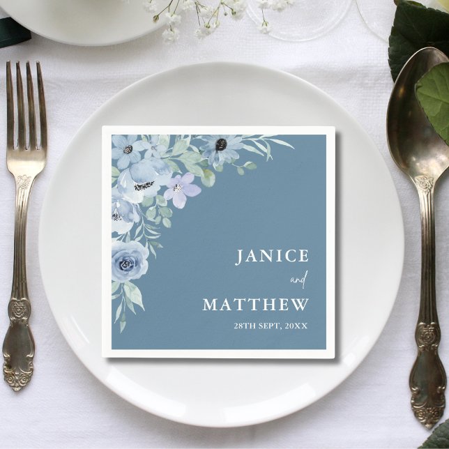 Elegant Dusty Blue Floral Wedding Napkins (Creator Uploaded)