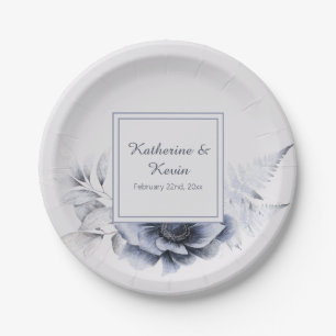 Elegant Dusty Blue Floral Wedding Paper Plates