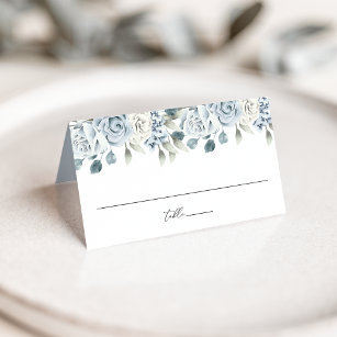Elegant Dusty Blue Floral Wedding Place Card