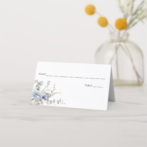 Elegant Dusty Blue Floral Wedding Place Card
