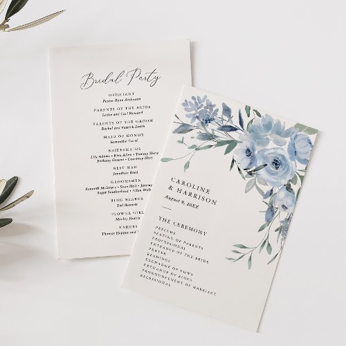 Elegant Dusty Blue Floral Wedding Program