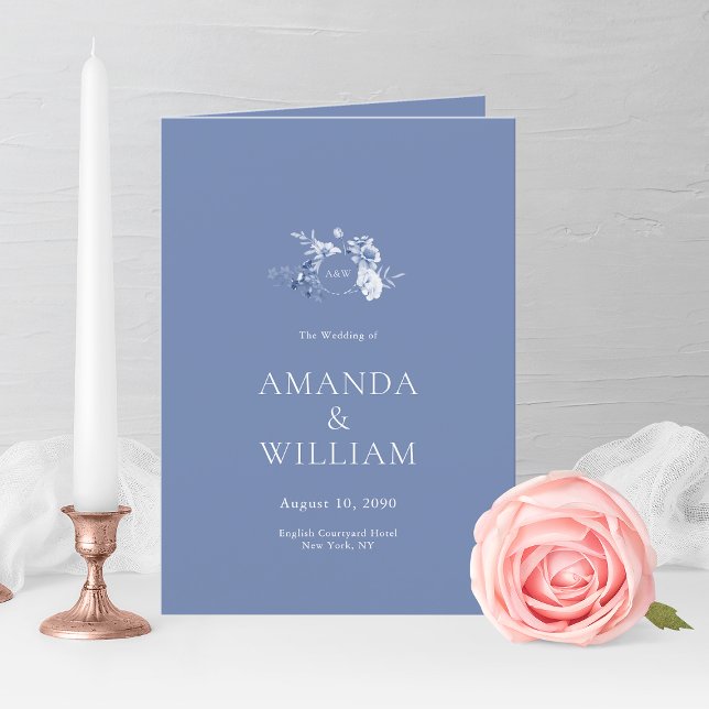 Elegant Dusty Blue Floral Wedding Program (Creator Uploaded)