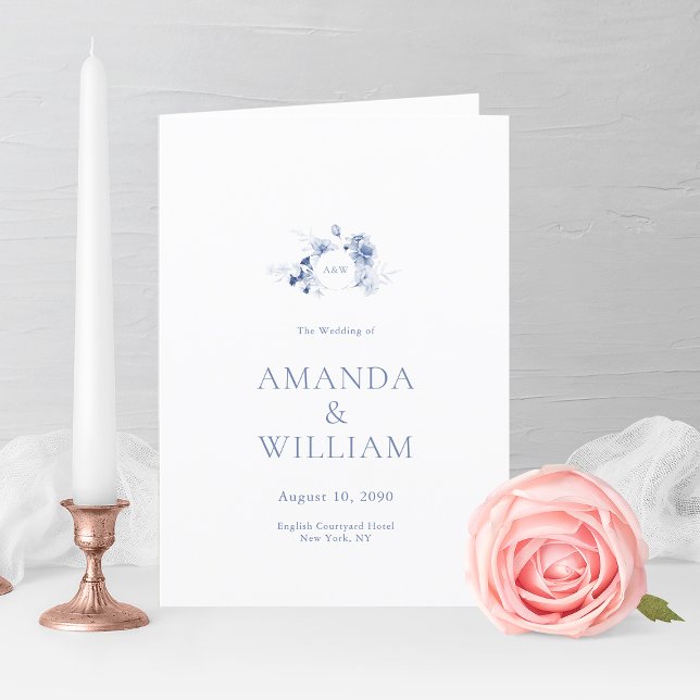 Elegant Dusty Blue Floral Wedding Program (Creator Uploaded)