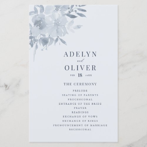 Elegant Dusty Blue Floral Wedding  Program