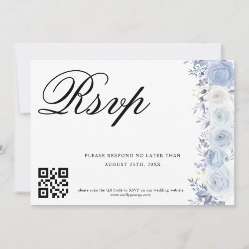 Elegant Dusty blue floral Wedding QR Code scan Invitation
