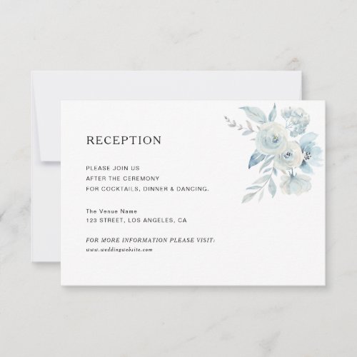 elegant dusty blue floral wedding reception card