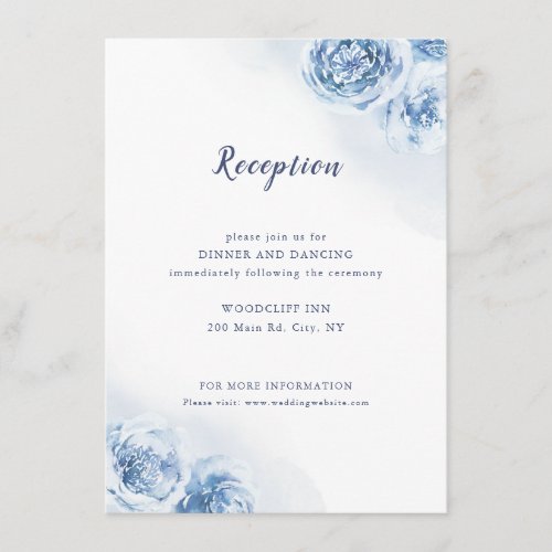 Elegant dusty blue floral wedding reception enclos enclosure card