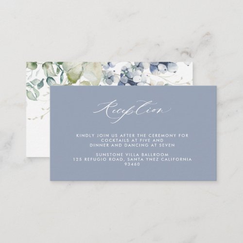 Elegant Dusty Blue Floral Wedding Reception Enclosure Card