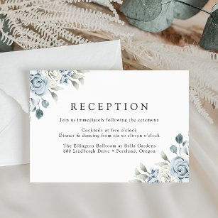 Elegant Dusty Blue Floral Wedding Reception Enclosure Card