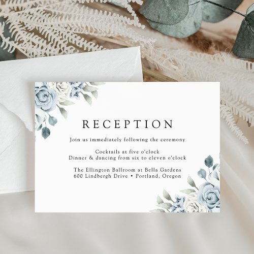 Elegant Dusty Blue Floral Wedding Reception Enclosure Card