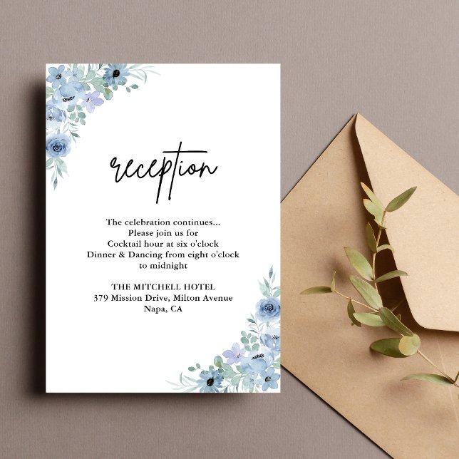 Elegant Dusty Blue Floral Wedding Reception Enclosure Card (Creator Uploaded)