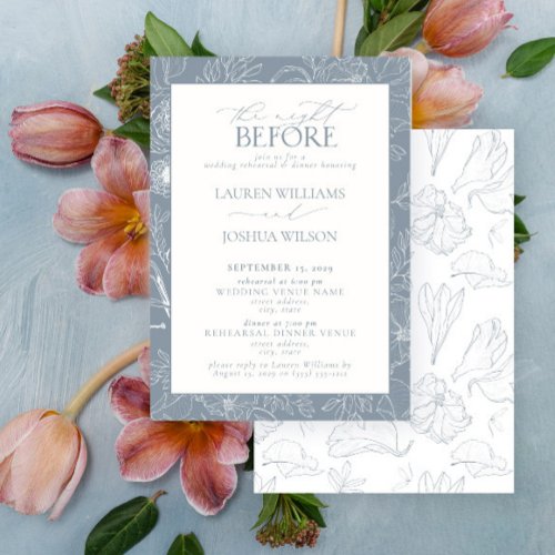 Elegant Dusty Blue Floral Wedding Rehearsal Dinner