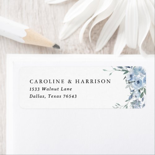 Elegant Dusty Blue Floral Wedding Return Address Label
