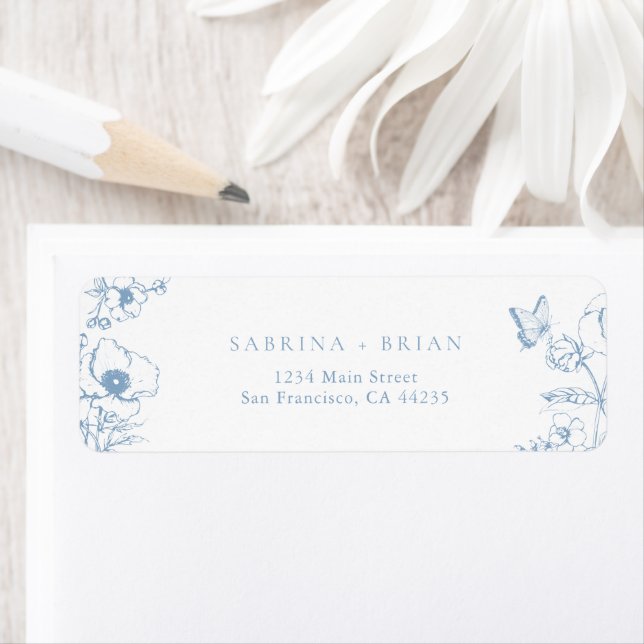Elegant Dusty Blue Floral Wedding Return Address Label (Insitu)