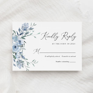 Elegant Dusty Blue Floral Wedding RSVP Card
