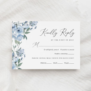 Elegant Dusty Blue Floral Wedding RSVP Card