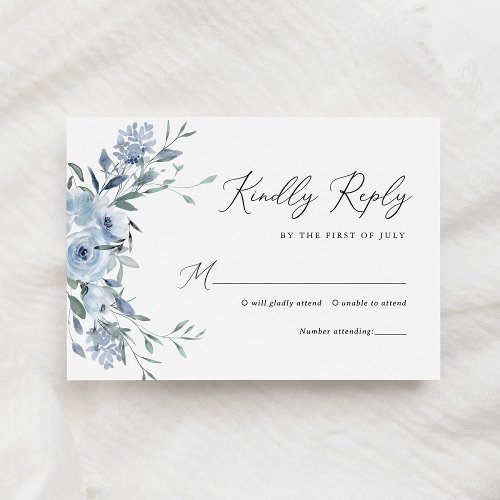 Elegant Dusty Blue Floral Wedding  RSVP Card