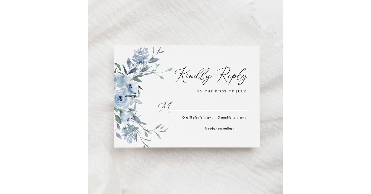 Elegant Dusty Blue Floral Wedding RSVP Card | Zazzle