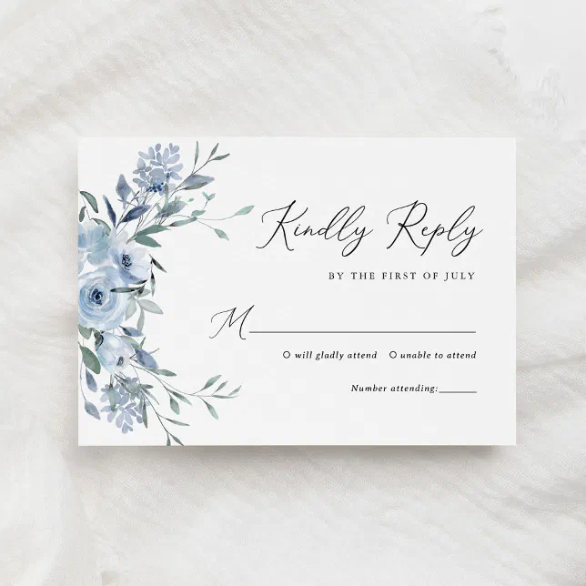 Elegant Dusty Blue Floral Wedding RSVP Card | Zazzle