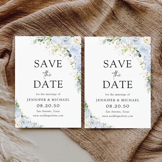 Elegant Dusty Blue Floral Wedding Save The Date (Creator Uploaded)