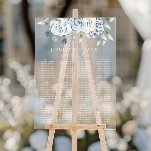 Elegant Dusty Blue Floral Wedding Seating Chart