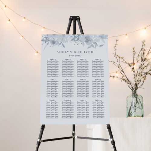 Elegant Dusty Blue Floral Wedding Seating Chart Foam Board