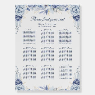 Elegant Dusty Blue  Floral wedding seating chart Foam Board