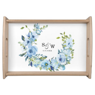 Elegant Dusty Blue Floral Wedding Serving Tray