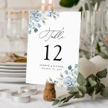 Elegant Dusty Blue Floral Wedding Table Number<br><div class="desc">Elegant floral wedding table number cards featuring the table number, your names, and wedding date with bouquets of dusty blue and white roses, hydrangeas, lush eucalyptus leaves, and greenery. The dusty floral table numbers are perfect for your spring or summer wedding. Designed to coordinate with our Elegant Dusty Floral wedding...</div>