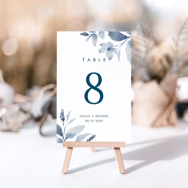 Elegant Dusty Blue Floral Wedding Table Number (Creator Uploaded)