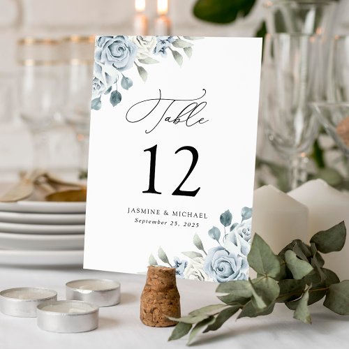 Elegant Dusty Blue Floral Wedding Table Number