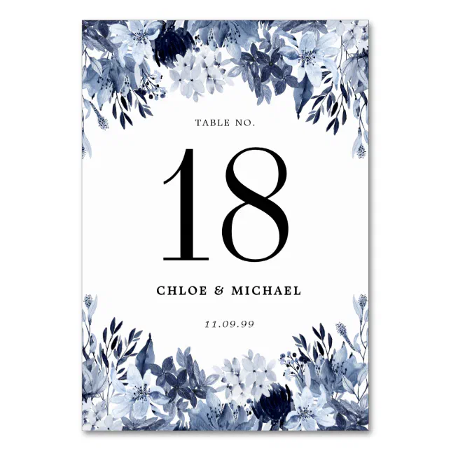 Elegant Dusty Blue Floral Wedding Table Number | Zazzle