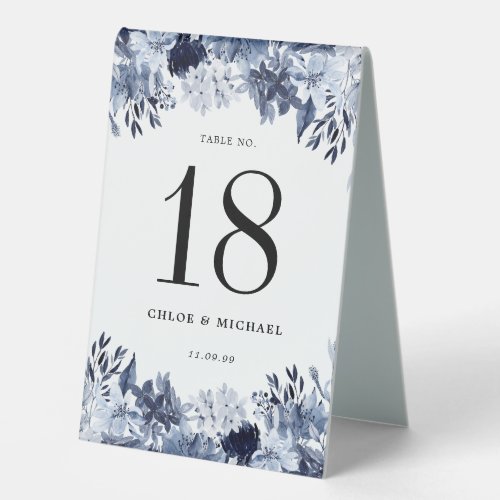 Elegant Dusty Blue Floral Wedding Table Number Table Tent Sign