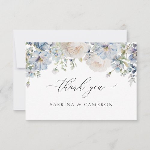 Elegant Dusty Blue Floral Wedding Thank You Card