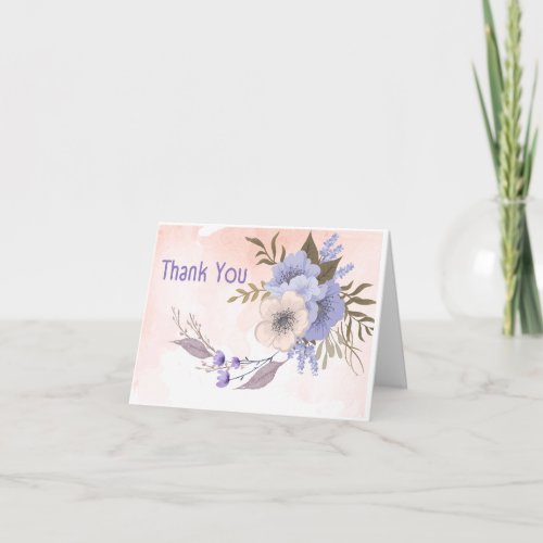Elegant Dusty Blue Floral Wedding Thank You Card