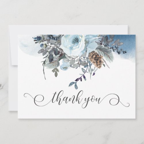 Elegant Dusty Blue Floral Wedding Thank You Card