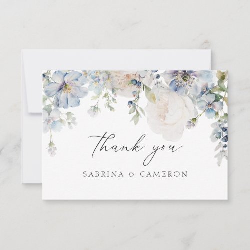 Elegant Dusty Blue Floral Wedding Thank You Card