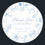 Elegant Dusty Blue Floral Wedding Thank You Classic Round Sticker<br><div class="desc">Elegant dusty blue floral wedding sticker.</div>