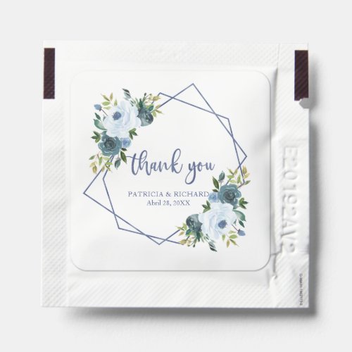 Elegant Dusty Blue Floral Wedding Thank You Hand Sanitizer Packet