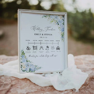 Elegant Dusty Blue Floral Wedding Timeline Sign