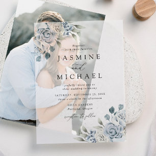 Elegant Dusty Blue Floral Wedding Vellum Invitations