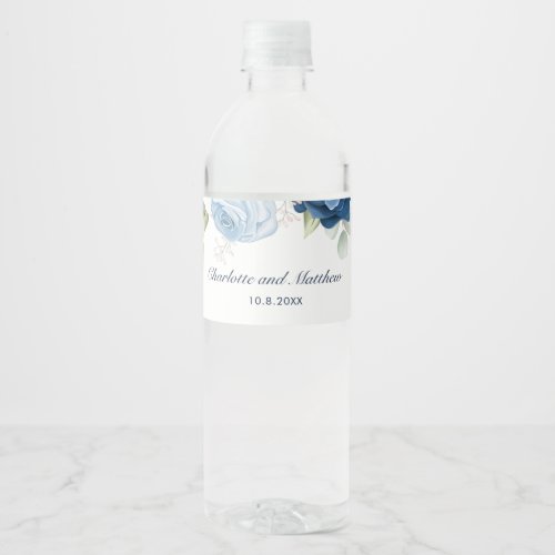 Elegant Dusty Blue Floral Wedding Water Bottle Label