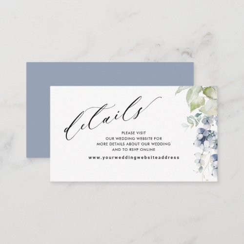 Elegant Dusty Blue Floral Wedding Website Details Enclosure Card
