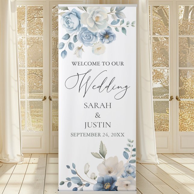 Elegant Dusty Blue Floral Wedding Welcome Sign (Creator Uploaded)