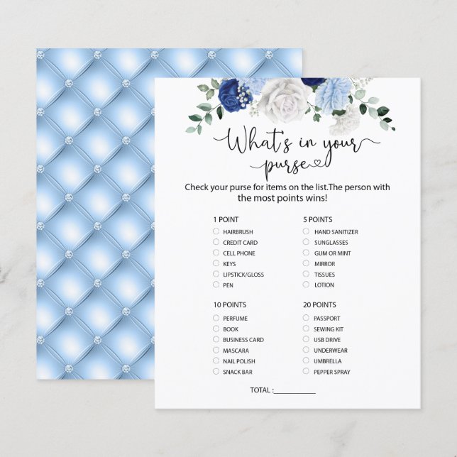 Elegant Dusty Blue Floral  What is in your purse   (Front/Back)