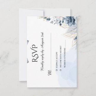Elegant Dusty Blue Floral  with Bow RSVP Card