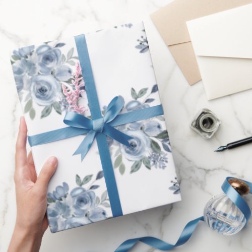 Elegant Dusty Blue Floral  Wrapping Paper