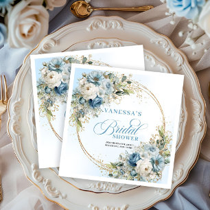 Elegant dusty blue florals eucalyptus gold party  paper dinner napkins